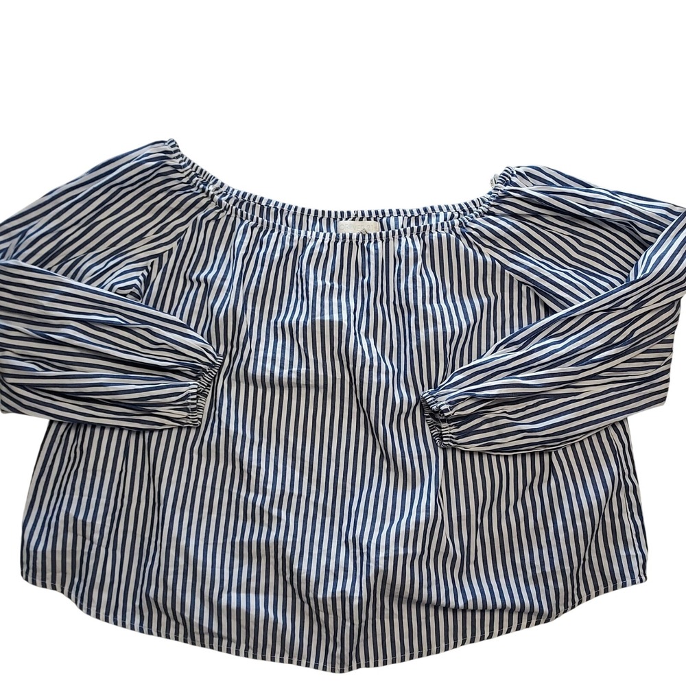Forever 21 Plus Size 3X Blue White Striped Off Shoulder Cotton Blouse Top